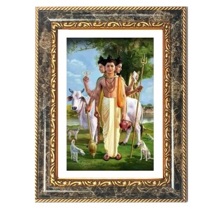 Lord Dattatreya Decorative Photo Frame With White Mount | Premium Wall & Tabletop Picture Frame | Home, Office & Temple Decoration | 10x14 Inch (Pack Of 1) (F31319)