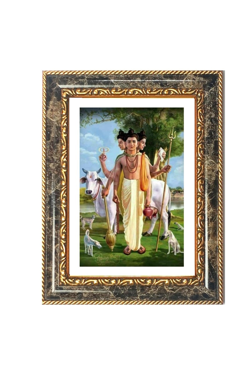Lord Dattatreya Decorative Photo Frame With White Mount | Premium Wall & Tabletop Picture Frame | Home, Office & Temple Decoration | 10x14 Inch (Pack Of 1) (F31319)