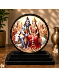 Car Dashboard Wooden Lord Shiva and Goddess Parvati Showpiece | 4 X 4.5 Inch Sublimation Printed Decorative Stand | 4 Mm MDF | Home Decor | Made in India (F33360)