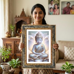 Turtle Decorative Photo Frame With White Mount | Premium Wall & Tabletop Picture Frame | Home, Office & Temple Decoration | 12x16 Inch (Pack Of 1) (F31475)