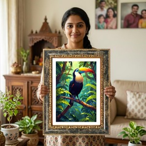 Toucan Decorative Photo Frame With White Mount | Premium Wall & Tabletop Picture Frame | Home, Office & Temple Decoration | 8x12 Inch (Pack Of 1) (F32682)