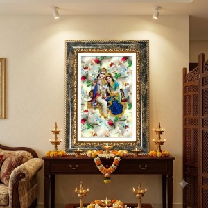 Krishna And Radhaa Decorative Photo Frame With White Mount | Premium Wall & Tabletop Picture Frame | Home, Office & Temple Decoration | 8x12 Inch (Pack Of 1) (F32503)