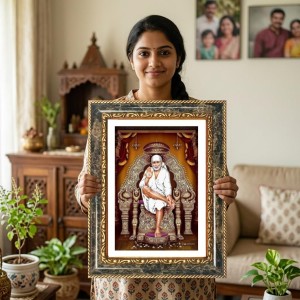Lord Buddha Decorative Photo Frame With White Mount | Premium Wall & Tabletop Picture Frame | Home, Office & Temple Decoration | 12x16 Inch (Pack Of 1) (F31215)
