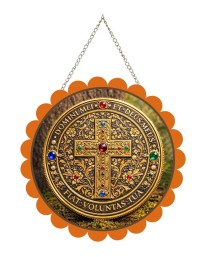 Jesus Symbol Wall Hanging Photo Frame | 8 Inch Round Floral Design With Golden Hanging Chain | Decorative Religious Wall Decor For Home, Office, Temple & Pooja Room (F22183)