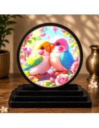 Car Dashboard Wooden Love Birds Showpiece | 4 X 4.5 Inch Sublimation Printed Decorative Stand | 4 Mm MDF | Home Decor | Made in India (F33507)
