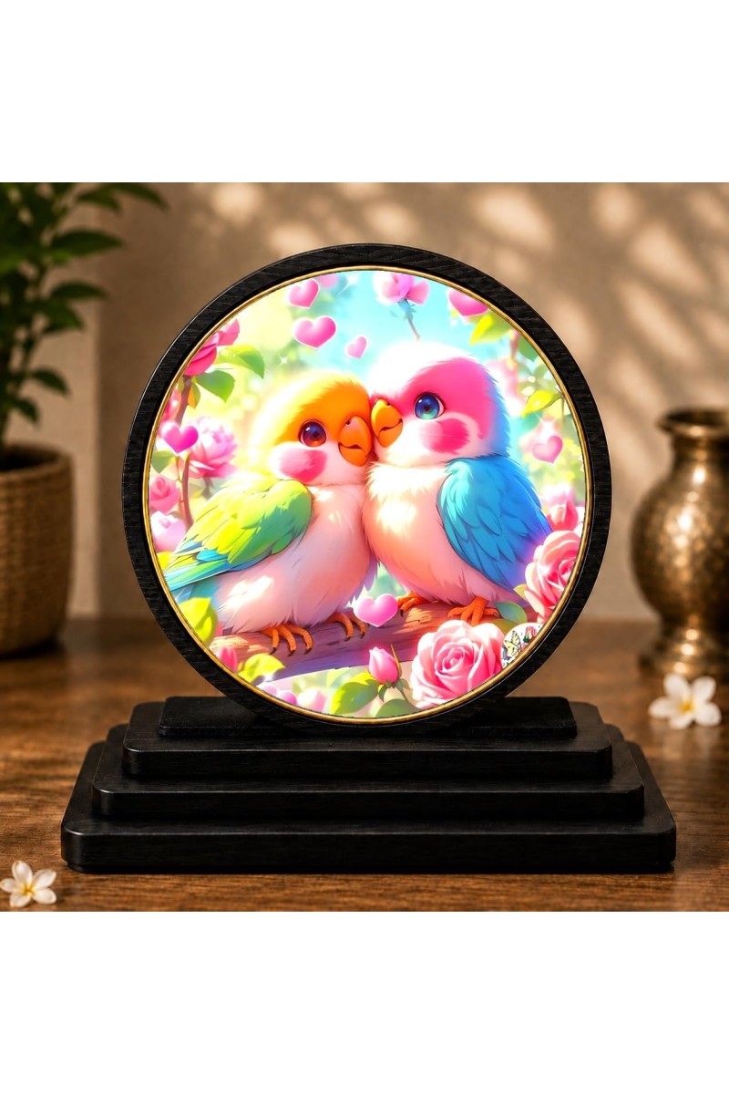 Car Dashboard Wooden Love Birds Showpiece | 4 X 4.5 Inch Sublimation Printed Decorative Stand | 4 Mm MDF | Home Decor | Made in India (F33507)