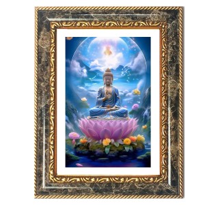 Buddha Decorative Photo Frame With White Mount | Premium Wall & Tabletop Picture Frame | Home, Office & Temple Decoration | 8x12 Inch (Pack Of 1) (F31445)