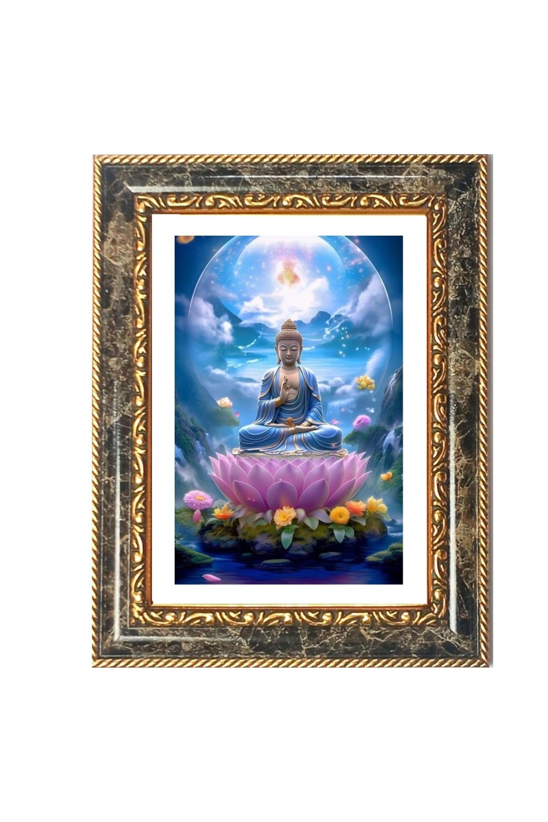 Buddha Decorative Photo Frame With White Mount | Premium Wall & Tabletop Picture Frame | Home, Office & Temple Decoration | 8x12 Inch (Pack Of 1) (F31445)