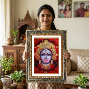Goddess Kali Decorative Photo Frame With White Mount | Premium Wall & Tabletop Picture Frame | Home, Office & Temple Decoration | 8x12 Inch (Pack Of 1) (F31218)