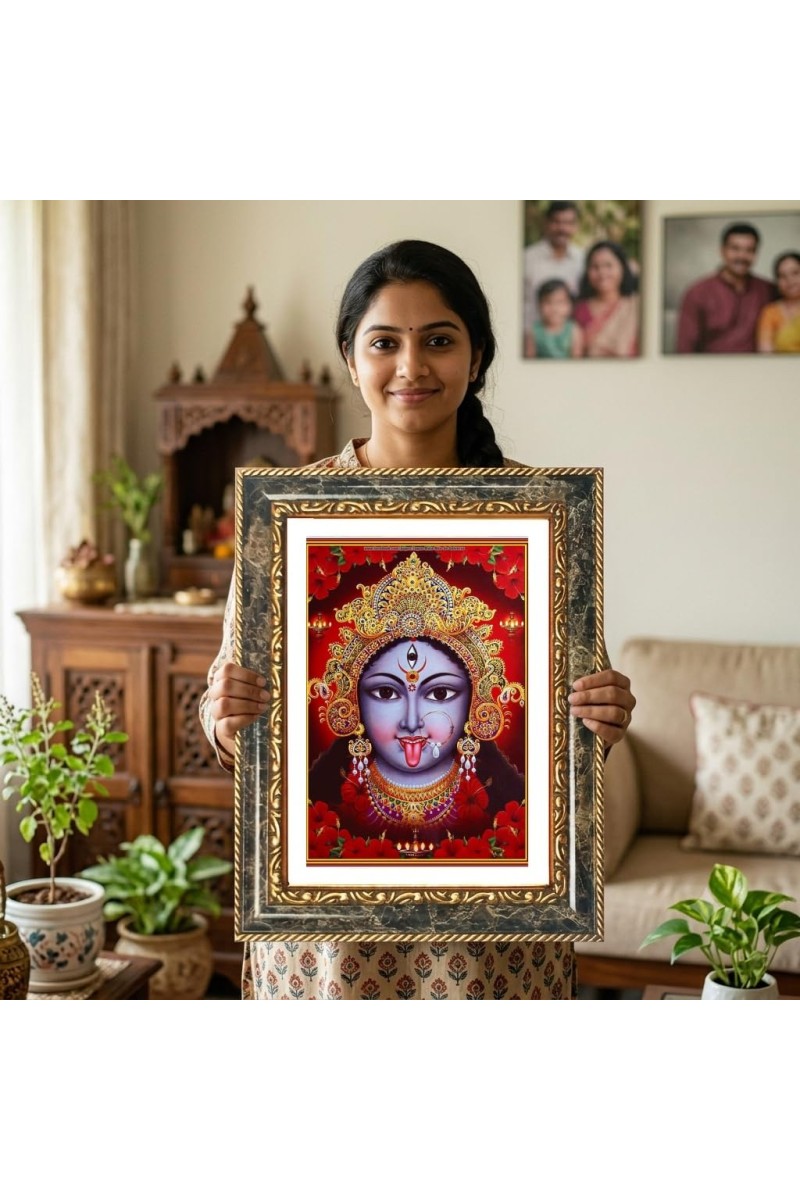 Goddess Kali Decorative Photo Frame With White Mount | Premium Wall & Tabletop Picture Frame | Home, Office & Temple Decoration | 8x12 Inch (Pack Of 1) (F31218)