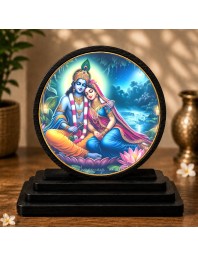 Car Dashboard Wooden Radhe Krishna Showpiece | 4 X 4.5 Inch Sublimation Printed Decorative Stand | 4 Mm MDF | Home Decor | Made in India (F33731)