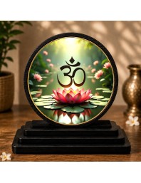 Car Dashboard Wooden Om Symbol Showpiece | 4 X 4.5 Inch Sublimation Printed Decorative Stand | 4 Mm MDF | Home Decor | Made in India (F33282)
