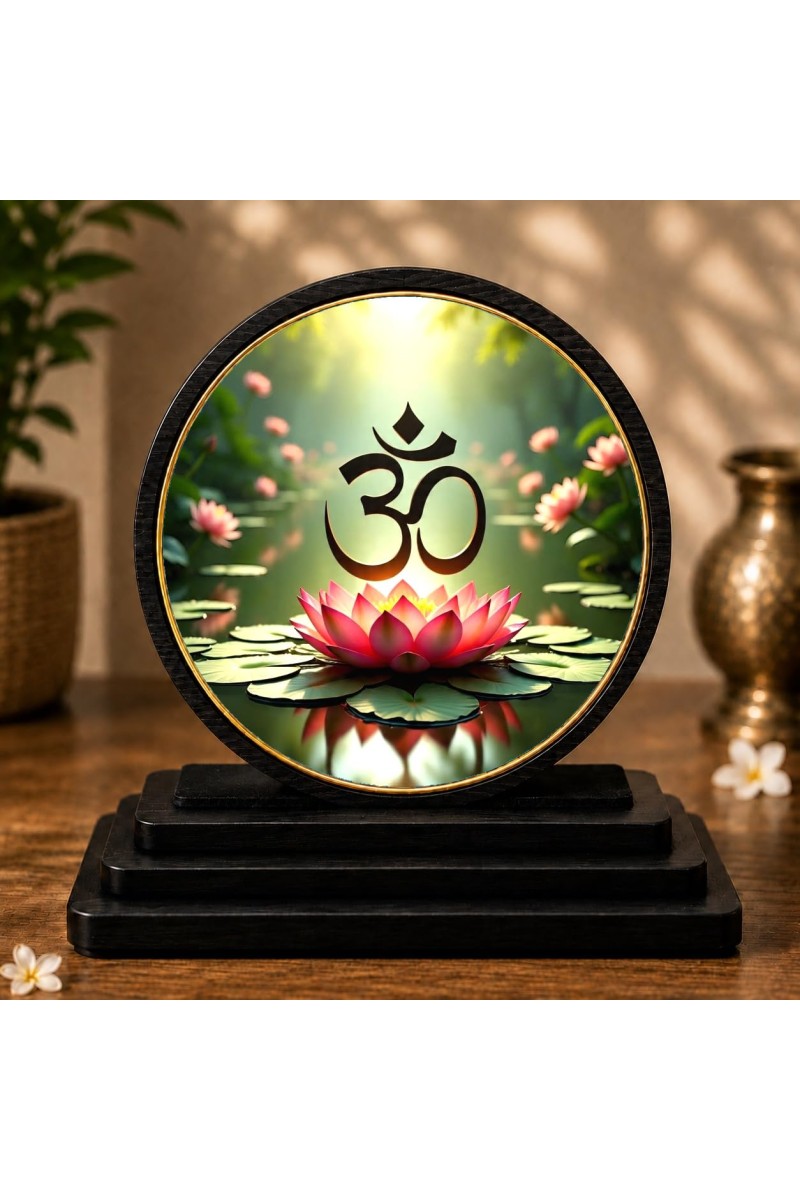 Car Dashboard Wooden Om Symbol Showpiece | 4 X 4.5 Inch Sublimation Printed Decorative Stand | 4 Mm MDF | Home Decor | Made in India (F33282)