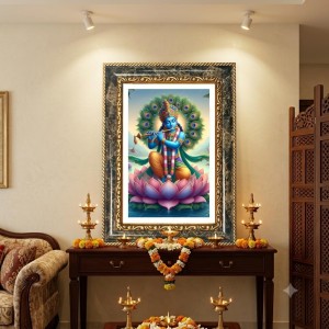 Krishna Decorative Photo Frame With White Mount | Premium Wall & Tabletop Picture Frame | Home, Office & Temple Decoration | 8x12 Inch (Pack Of 1) (F32538)