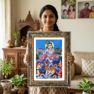 Lord Krishna Decorative Photo Frame With White Mount | Premium Wall & Tabletop Picture Frame | Home, Office & Temple Decoration | 8x12 Inch (Pack Of 1) (F31285)