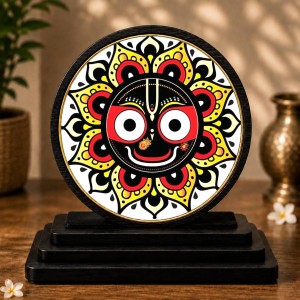 Car Dashboard Wooden Lord Jagannath Showpiece | 4 X 4.5 Inch Sublimation Printed Decorative Stand | 4 Mm MDF | Home Decor | Made in India (F33399)