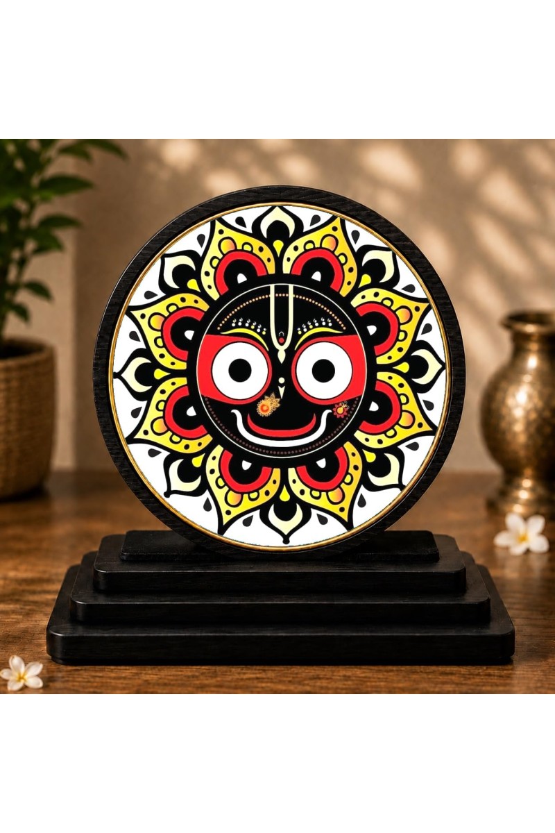 Car Dashboard Wooden Lord Jagannath Showpiece | 4 X 4.5 Inch Sublimation Printed Decorative Stand | 4 Mm MDF | Home Decor | Made in India (F33399)