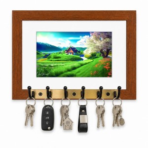 Decorative Wooden Photo Frame Key Hanger With Nature Picture, 12 X 8 Inch Wall Key Holder, 10 X 6 Inch Glossy Photo Frame, 6 Metal Hooks, Home Entrance Decor, Made In India (F38696) Decorative Wooden Photo Frame Key Hanger With Nature Picture, 12 X 8 Inch Wall Key Holder, 10 X 6 Inch Glossy Photo Frame, 6 Metal Hooks, Home Entrance Decor, Made In India (F38696)