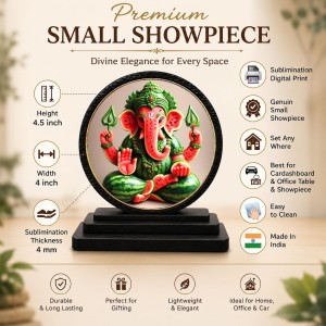 Car Dashboard Wooden Lord Ganeshaa Showpiece | 4 X 4.5 Inch Sublimation Printed Decorative Stand | 4 Mm MDF | Home Decor | Made in India (F33554)