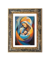 Cubist-style Depiction Of The Madonna And Child (the Virgin Mary Holding The Infant Jesus) Decorative Photo Frame With White Mount | Premium Wall & Tabletop Picture Frame | Home, Office & Temple Decor