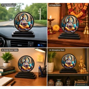 Car Dashboard Wooden Lord Krishna Showpiece | 4 X 4.5 Inch Sublimation Printed Decorative Stand | 4 Mm MDF | Home Decor | Made in India (F33296)