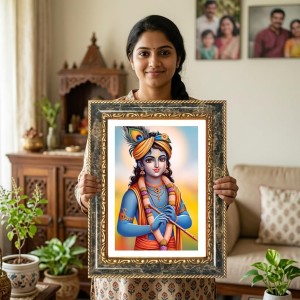 Krishna Decorative Photo Frame With White Mount | Premium Wall & Tabletop Picture Frame | Home, Office & Temple Decoration | 10x14 Inch (Pack Of 1) (F33233)