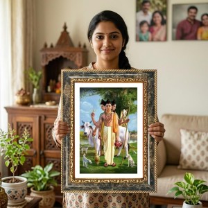 Lord Dattatreya Decorative Photo Frame With White Mount | Premium Wall & Tabletop Picture Frame | Home, Office & Temple Decoration | 10x14 Inch (Pack Of 1) (F31319)