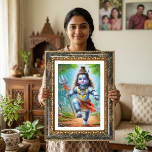 Lord Shiva (Baby Shiva/Bala Shiva) Decorative Photo Frame With White Mount | Premium Wall & Tabletop Picture Frame | Home, Office & Temple Decoration | 8x12 Inch (Pack Of 1) (F32420)