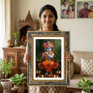 Hanuman Decorative Photo Frame With White Mount | Premium Wall & Tabletop Picture Frame | Home, Office & Temple Decoration | 12x16 Inch (Pack Of 1) (F33231)
