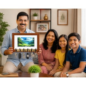 Decorative Wooden Photo Frame Key Hanger With Nature Picture, 12 X 8 Inch Wall Key Holder, 10 X 6 Inch Glossy Photo Frame, 6 Metal Hooks, Home Entrance Decor, Made In India (F38861) Decorative Wooden Photo Frame Key Hanger With Nature Picture, 12 X 8 Inch Wall Key Holder, 10 X 6 Inch Glossy Photo Frame, 6 Metal Hooks, Home Entrance Decor, Made In India (F38861)