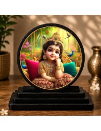 Car Dashboard Wooden Shri Radhaa Rani Showpiece | 4 X 4.5 Inch Sublimation Printed Decorative Stand | 4 Mm MDF | Home Decor | Made in India (F33679)