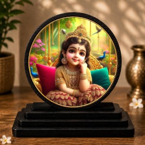 Car Dashboard Wooden Shri Radhaa Rani Showpiece | 4 X 4.5 Inch Sublimation Printed Decorative Stand | 4 Mm MDF | Home Decor | Made in India (F33679)