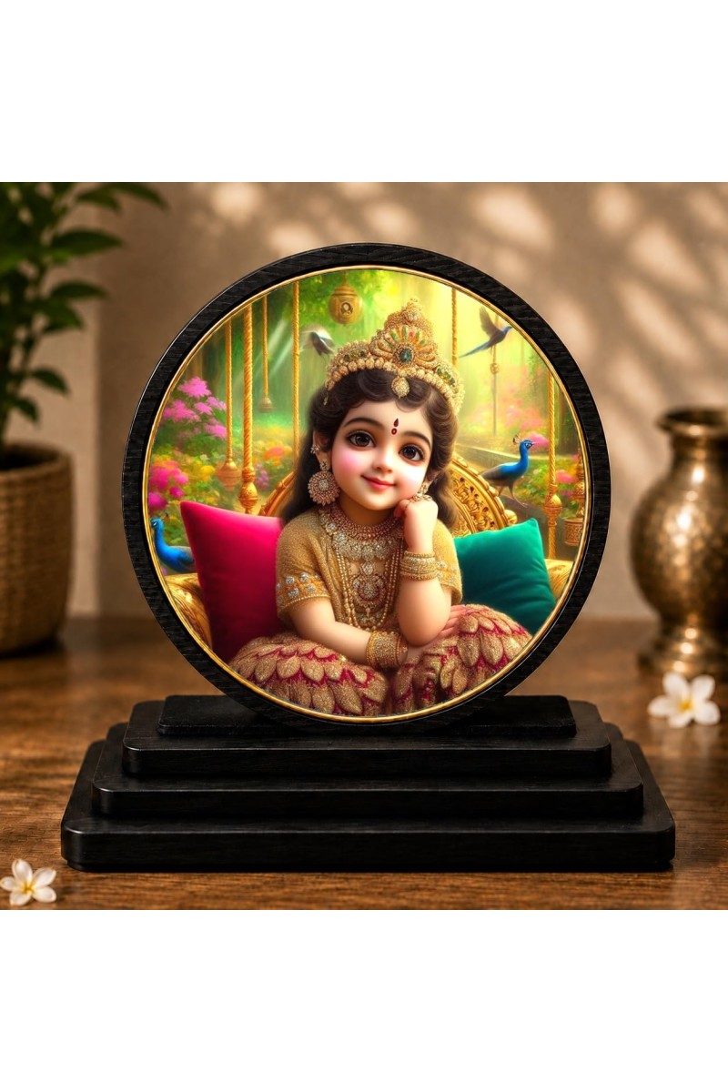 Car Dashboard Wooden Shri Radhaa Rani Showpiece | 4 X 4.5 Inch Sublimation Printed Decorative Stand | 4 Mm MDF | Home Decor | Made in India (F33679)