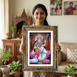 Saraswati Decorative Photo Frame With White Mount | Premium Wall & Tabletop Picture Frame | Home, Office & Temple Decoration | 8x12 Inch (Pack Of 1) (F31415)