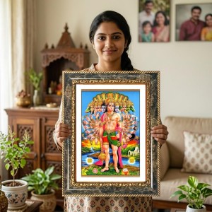 Hanuman Decorative Photo Frame With White Mount | Premium Wall & Tabletop Picture Frame | Home, Office & Temple Decoration | 8x12 Inch (Pack Of 1) (F32426)