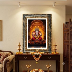 Lord Ganeshaa Decorative Photo Frame With White Mount | Premium Wall & Tabletop Picture Frame | Home, Office & Temple Decoration | 8x12 Inch (Pack Of 1) (F33032)