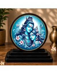 Car Dashboard Wooden Lord Shiva and Parvati Showpiece | 4 X 4.5 Inch Sublimation Printed Decorative Stand | 4 Mm MDF | Home Decor | Made in India (F33386)