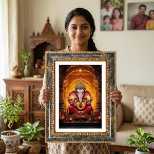Lord Ganeshaa Decorative Photo Frame With White Mount | Premium Wall & Tabletop Picture Frame | Home, Office & Temple Decoration | 8x12 Inch (Pack Of 1) (F33032)