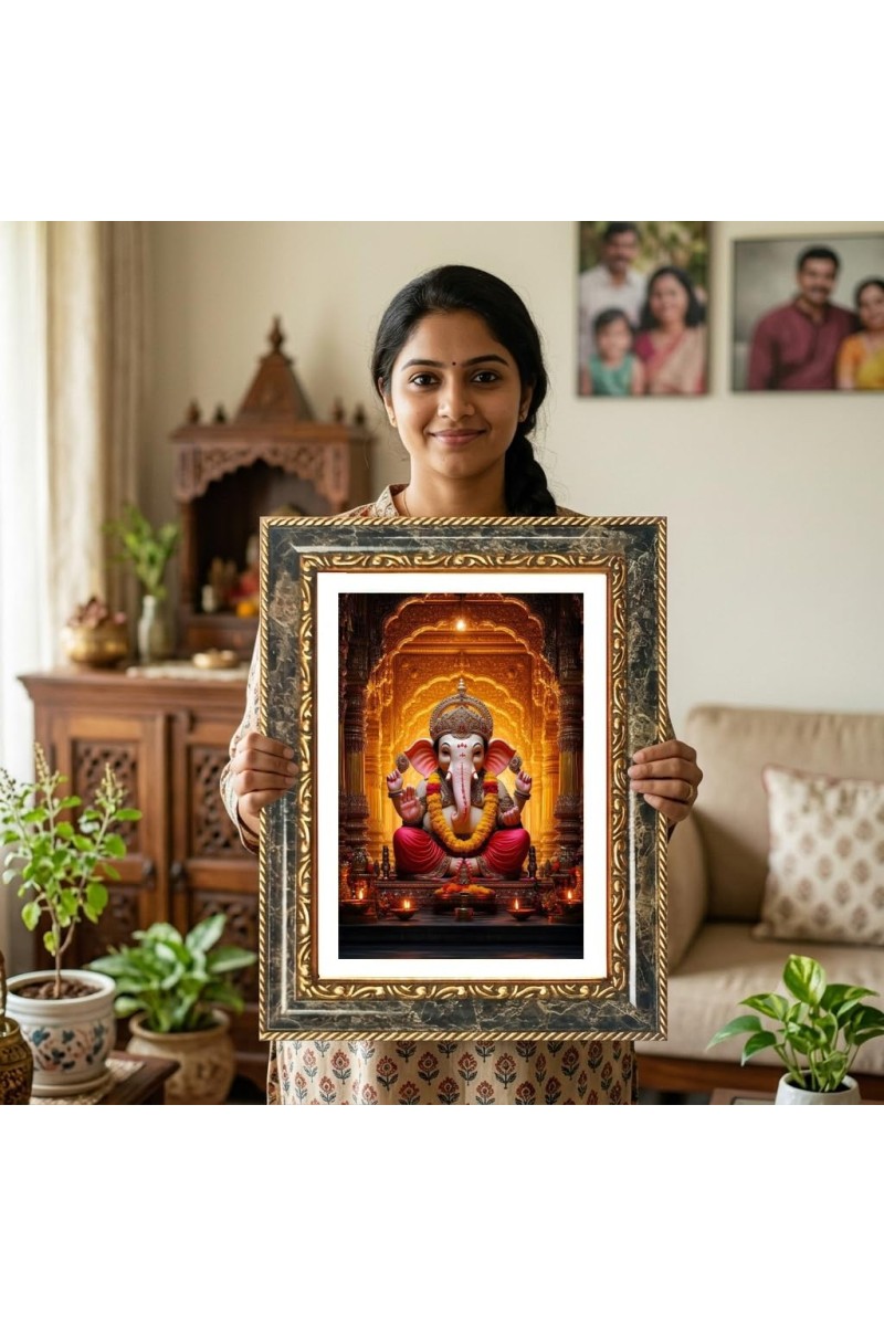 Lord Ganeshaa Decorative Photo Frame With White Mount | Premium Wall & Tabletop Picture Frame | Home, Office & Temple Decoration | 8x12 Inch (Pack Of 1) (F33032)