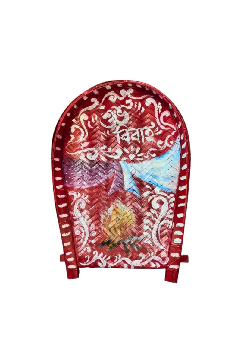 Handicrafts Bamboo Kulo Tray â€“ Handmade & Hand-Painted Soop/Kulo Basket with Traditional Art Design | DecorativeTray for Puja, Wedding Rituals, Home DÃ©cor, Storage & Gifting (Subha Bibaha)