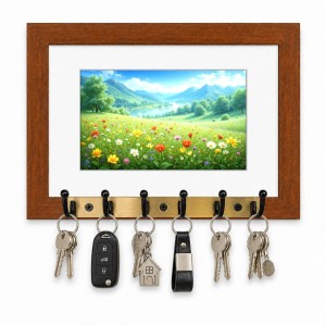 Decorative Wooden Photo Frame Key Hanger With Nature Picture, 12 X 8 Inch Wall Key Holder, 10 X 6 Inch Glossy Photo Frame, 6 Metal Hooks, Home Entrance Decor, Made In India (F38854) Decorative Wooden Photo Frame Key Hanger With Nature Picture, 12 X 8 Inch Wall Key Holder, 10 X 6 Inch Glossy Photo Frame, 6 Metal Hooks, Home Entrance Decor, Made In India (F38854)