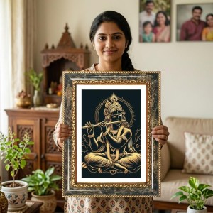 Krishna Decorative Photo Frame With White Mount | Premium Wall & Tabletop Picture Frame | Home, Office & Temple Decoration | 8x12 Inch (Pack Of 1) (F33170)