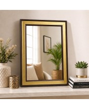 Acrylic Wall Mirror with Gold & Brown Decorative Frame | Wall Mounted Mirror for Entryway, Living Room, Bedroom & Bathroom | Lightweight, Shatter-Resistant, Durable & Clear Reflection