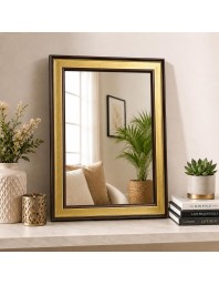 Acrylic Wall Mirror with Gold & Brown Decorative Frame | Wall Mounted Mirror for Entryway, Living Room, Bedroom & Bathroom | Lightweight, Shatter-Resistant, Durable & Clear Reflection