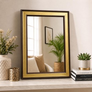 Acrylic Wall Mirror with Gold & Brown Decorative Frame | Wall Mounted Mirror for Entryway, Living Room, Bedroom & Bathroom | Lightweight, Shatter-Resistant, Durable & Clear Reflection Acrylic Wall Mirror with Gold & Brown Decorative Frame | Wall Mounted Mirror for Entryway, Living Room, Bedroom & Bathroom | Lightweight, Shatter-Resistant, Durable & Clear Reflection