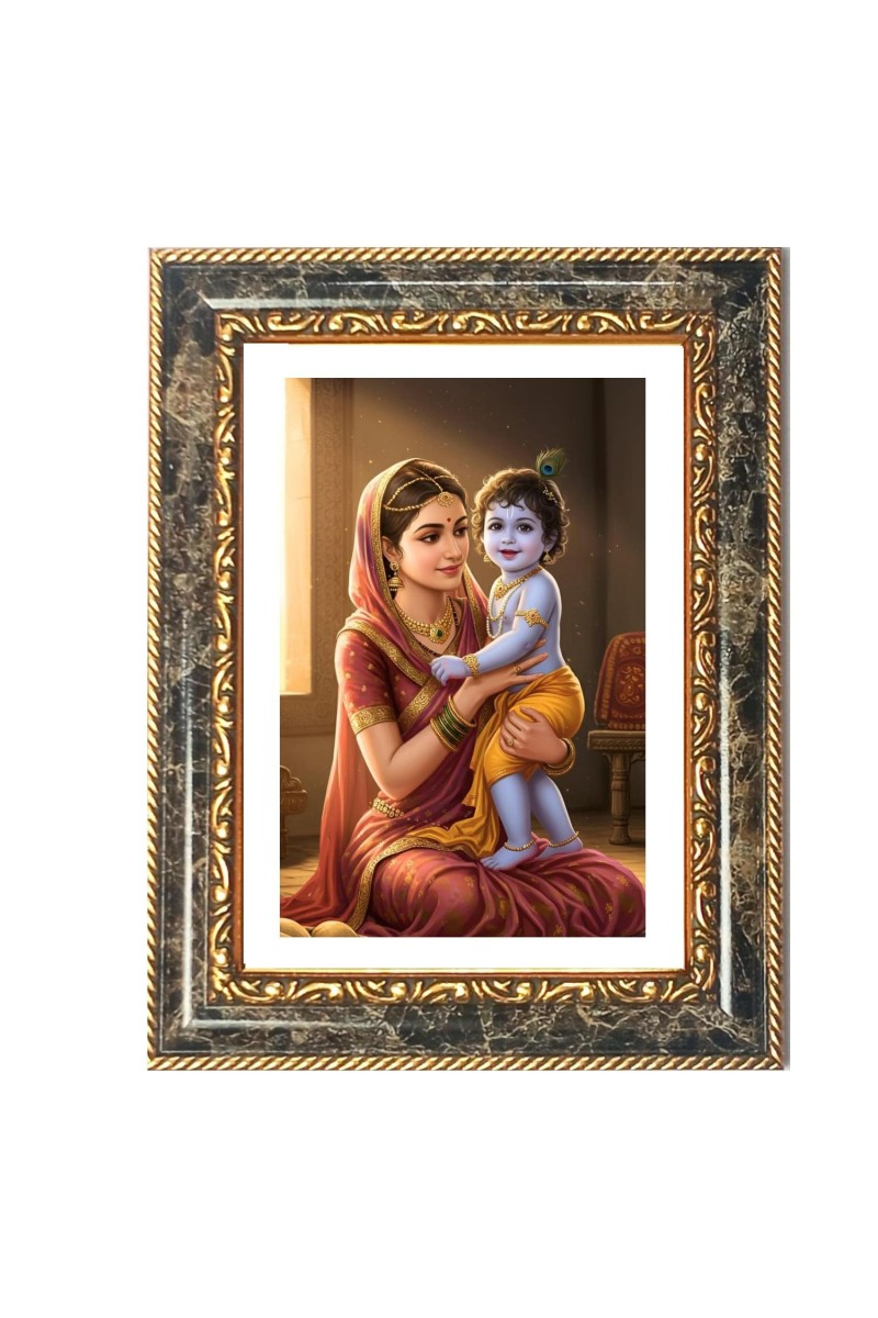 Goddess Yashoda Shri Little Krishna Decorative Photo Frame With White Mount | Premium Wall & Tabletop Picture Frame | Home, Office & Temple Decoration | 8x12 Inch (Pack Of 1) (F32522)