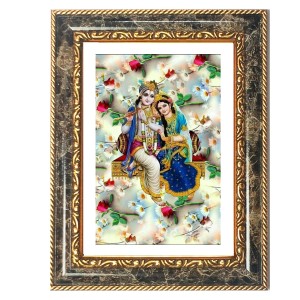 Krishna And Radhaa Decorative Photo Frame With White Mount | Premium Wall & Tabletop Picture Frame | Home, Office & Temple Decoration | 8x12 Inch (Pack Of 1) (F32503)