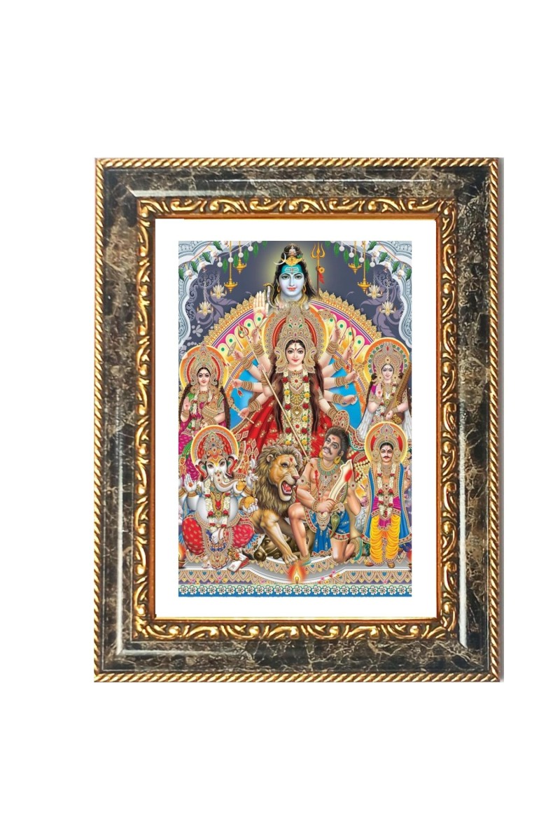 (Durga Parivar) And Lord Shiva Decorative Photo Frame With White Mount | Premium Wall & Tabletop Picture Frame | Home, Office & Temple Decoration | 8x12 Inch (Pack Of 1) (F31221)