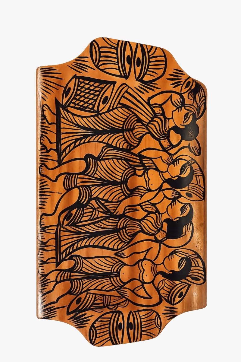 Handcrafted Wooden Serving Tray with Tribal Warli Art Design | Decorative Wooden Platter for Tea, Coffee & Snacks | Multipurpose Serving Tray for Kitchen, Dining & Home DÃ©cor | (Folk Culture Dance)