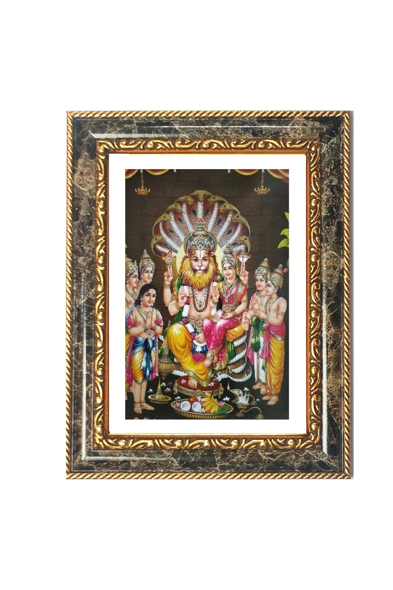 Lakshmi Narasimha Darbar Decorative Photo Frame With White Mount | Premium Wall & Tabletop Picture Frame | Home, Office & Temple Decoration | 10x14 Inch (Pack Of 1) (F31259)